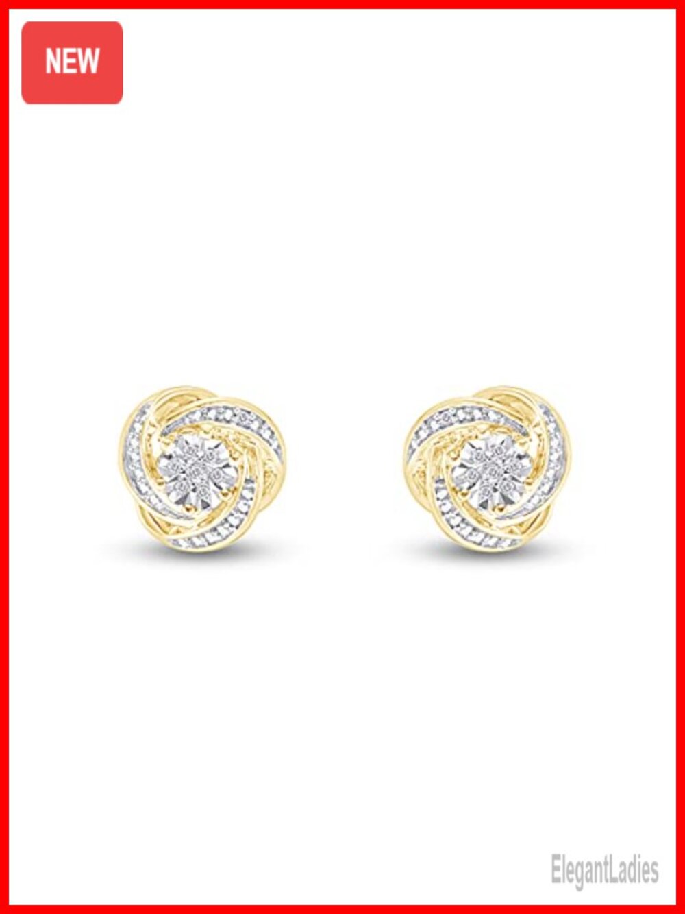 Natural White Diamond Swirl Stud Earrings 14K Gold Over Sterling Silver